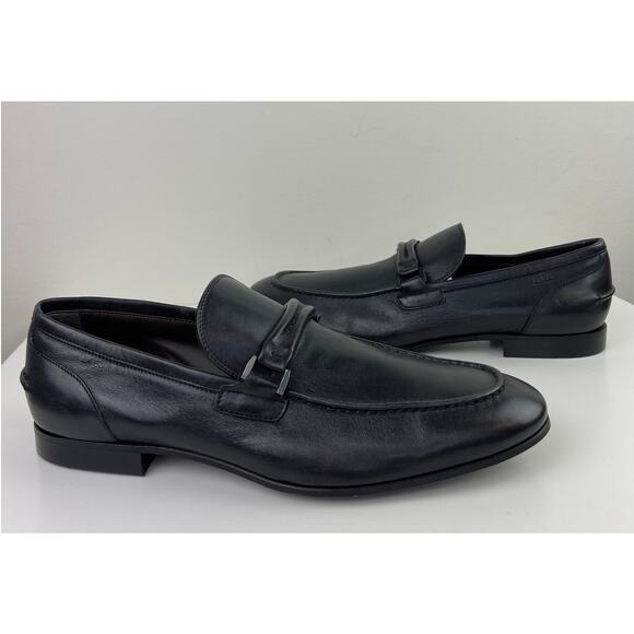 Boss HUGO BOSS Tailored Mens Navy Blue Leather Loafer Shoes Slip On Dress Size 8 main image 9